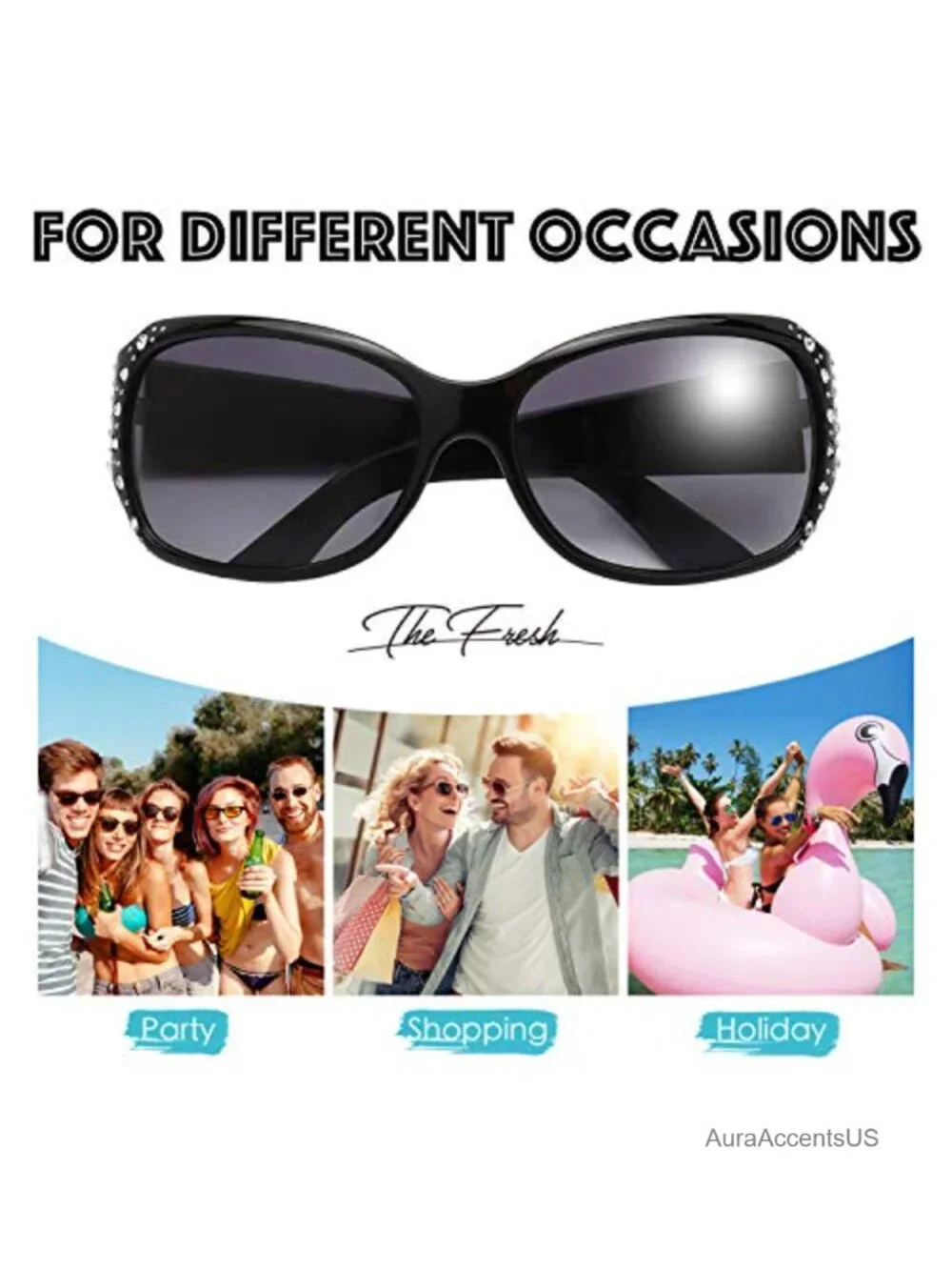 Oversized Rhinestone Sunglasses UV400 Wrap Around Gradient Lens Gift Box
